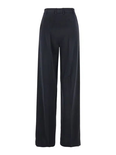 Plain Grey High Waist Pants With Check Motif In Fabric Woman In Blue