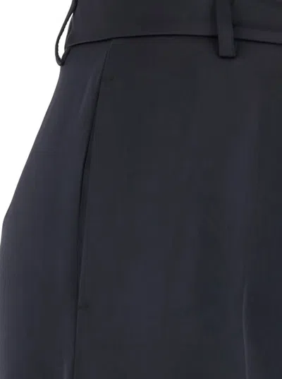 Plain Grey High Waist Pants With Check Motif In Fabric Woman In Blue