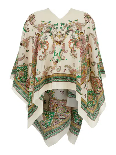 Etro Multicolor Cape With All-over Paisley Print In Silk Woman In Multicolor