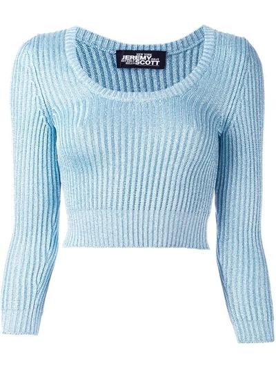 Jeremy Scott Cable Knit Cropped Jumper In Sky Blue