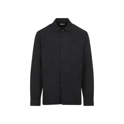 Dries Van Noten Cornish Black Tech Fabric Shirt With Pointed Collar In Black