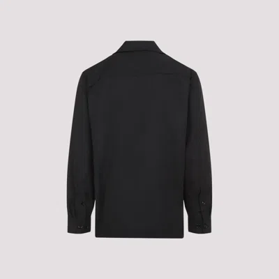 Dries Van Noten Cornish Black Tech Fabric Shirt With Pointed Collar In Black