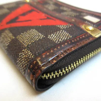 Pre-owned Louis Vuitton Brown Red Color Damier Canvas Coin Purse/coin Case () In Brown, Red Color