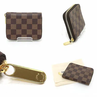 Pre-owned Louis Vuitton Damier Canvas Ebene Rose Ballerine Damier Canvas Leather Coin Purse/coin Case (pre-own In Damier Canvas, Ebene, Rose Ballerine