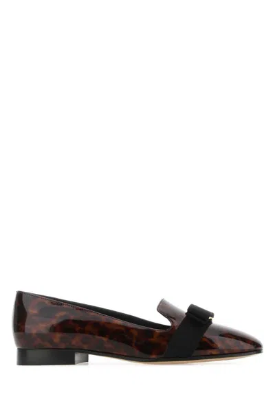 Ferragamo Loafers Laufer Patent Leather Brown Leopard In Multicolor
