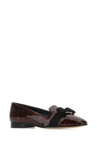Ferragamo Loafers Laufer Patent Leather Brown Leopard In Multicolor
