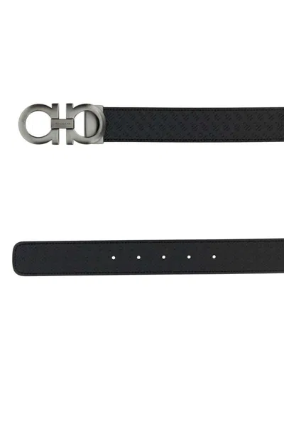 Ferragamo Adjustable Reversible Leather Belt With Textured Finish In Black