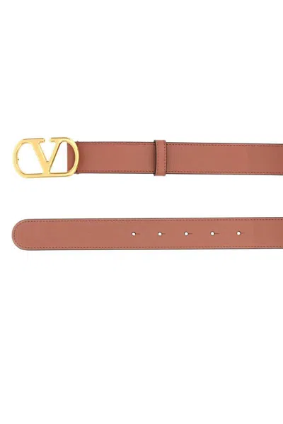Valentino Dark Pink Leather Vlogo Belt In Pink
