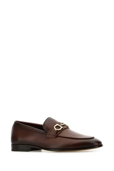 Ferragamo Florio Leather Loafer With Gancini Detail In Brown