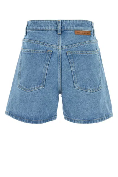 Stella Mccartney Denim Shorts With Frayed Texture And Pockets In Blue