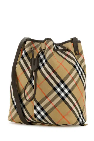 Burberry Women Embroidered Canvas Bucket Bag In Multicolor