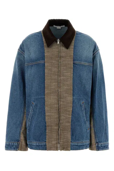 Stella Mccartney Oversized Tweed-paneled Denim Jacket In Blue