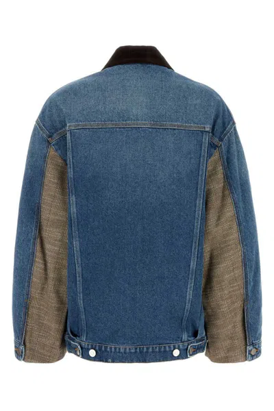 Stella Mccartney Oversized Tweed-paneled Denim Jacket In Blue