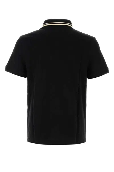 Valentino Garavani Black Polo Shirt With Classic Bicolor Collar And Logo Patch On The Front In Cotto In Black