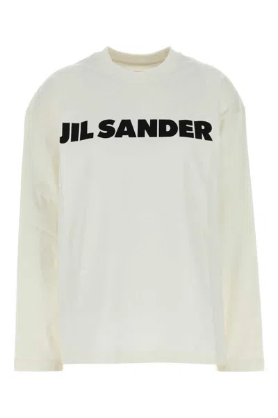 Jil Sander Crew Neck Long Sleeves T-shirt With Ribbed Collar And Printed Logo On The Front Clothing In White