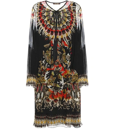 Shop Roberto Cavalli Printed Silk Dress In Eero