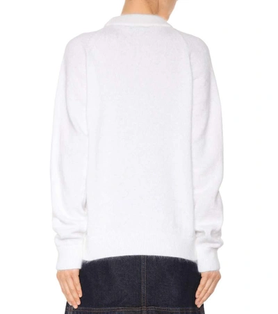 Shop Balmain Embellished Angora And Wool-blend Sweater In White+gold