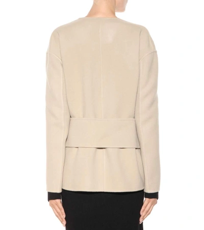 Shop Tom Ford Leather-trimmed Cashmere Jacket In Beige