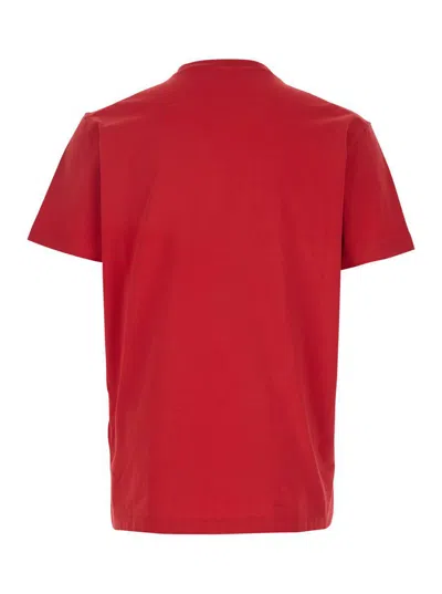 Dsquared2 Red Crewneck T-shirt With Logo Lettering On The Front In Cotton Man In Red