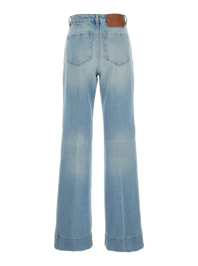 Victoria Beckham 'alina' Blue Jeans With Pockets And Logo Applied On The Front In Denim Woman In Blue