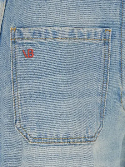 Victoria Beckham 'alina' Blue Jeans With Pockets And Logo Applied On The Front In Denim Woman In Blue