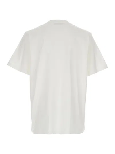 Msgm White Crewneck T-shirt With Print On The Front In Cotton Man In White
