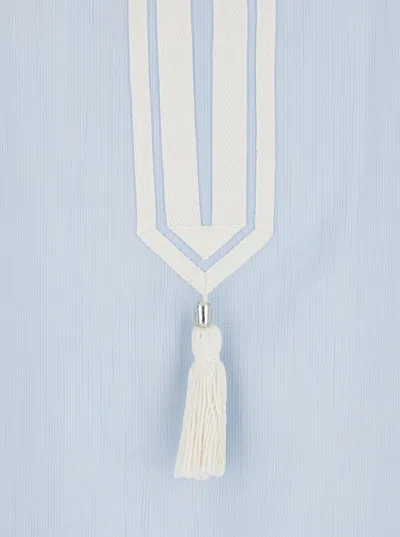 Tory Burch Light Blue Kaftan With V-neck And Pendant On The Front In Silk And Viscose Blend Woman In Blue
