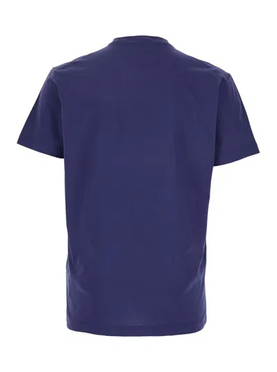 Dsquared2 Blue Crewneck T-shirt With Logo Print On The Front In Cotton Man In Blue