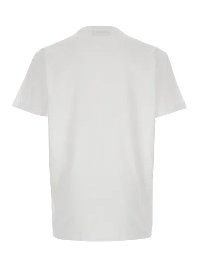 Dsquared2 White Crewneck T-shirt With Logo Print On The Front In Cotton Man In White