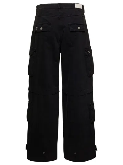 Icon Denim Rosalia Black Low Waisted Cargo Jeans With Patch Pockets In Cotton Denim Woman In Black