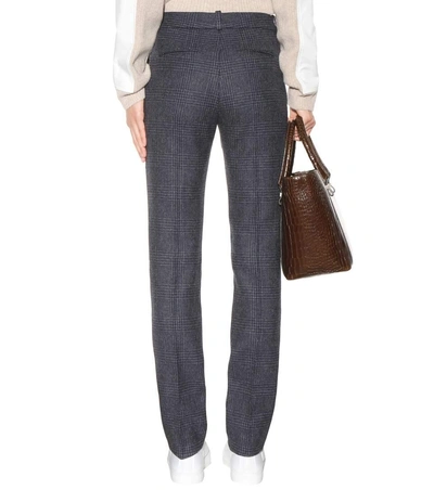 Shop Victoria Beckham Slim Check Wool Trousers In Eavy-grey