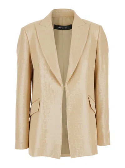 Federica Tosi Beige Jacket With All-over Sequins In Tech Fabric In Beige
