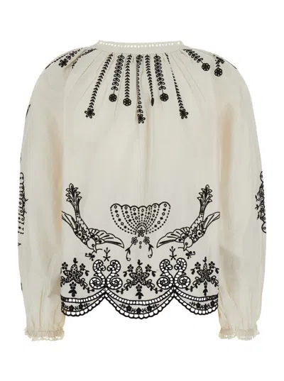 Sea White Blouse With V Neck And All-over Kingsley Embroidery In Cotton Woman In White