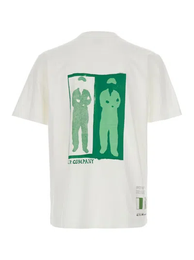 C.p. Company White T-shirt With Logo Printed On The Front And Back In Cotton Man In White