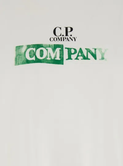 C.p. Company White T-shirt With Logo Printed On The Front And Back In Cotton Man In White