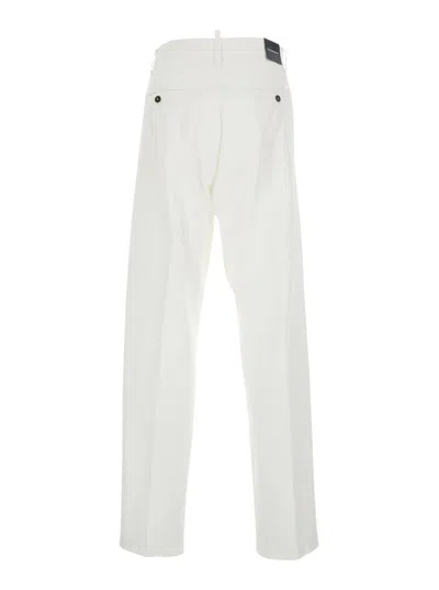 Dsquared2 White Five-pocket Pants With Logo Patch On The Back In Cotton Man In White