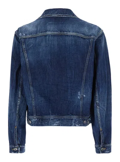 Dsquared2 Blue Jacket With Distressed Effect And Logoed Metal Buttons In Denim Man In Blue