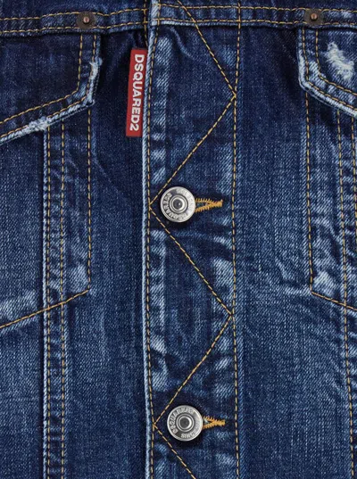 Dsquared2 Blue Jacket With Distressed Effect And Logoed Metal Buttons In Denim Man In Blue
