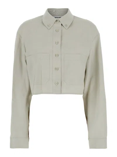 Shop Low Classic Khaki Green Crop Shirt With Patch Pockets On The Front In Cotton And Viscose Blend Woman