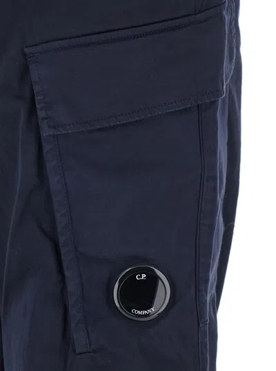 C.p. Company Blue Pants With Cargo Pockets And Lens Motif On The Leg In Cotton Man In Blue