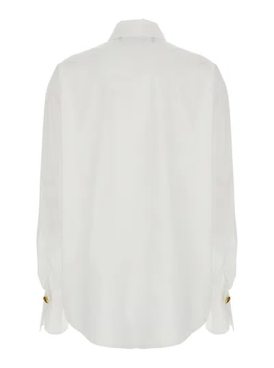 Shop Federica Tosi White Shirt With Pointed Collar And Metallic Details On The Cuffs In Fabric Woman