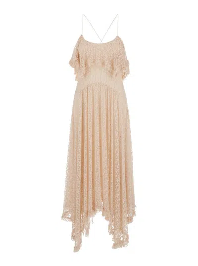 Philosophy Di Lorenzo Serafini Pink Long Dress With Crossed Straps On The Back In Lace Woman In Pink