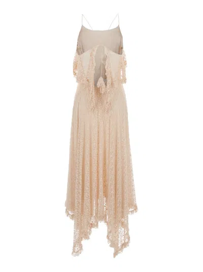 Philosophy Di Lorenzo Serafini Pink Long Dress With Crossed Straps On The Back In Lace Woman In Pink