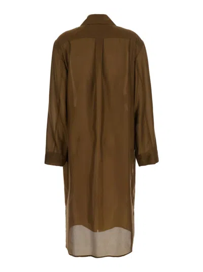 Shop Philosophy Di Lorenzo Serafini Brown Cardigan With Wide Collar And Long Sleeves In Silk Woman
