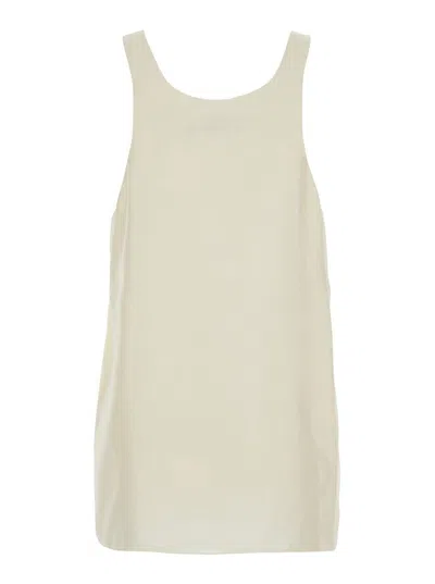 Philosophy Di Lorenzo Serafini Beige Sleeveless Top With Round Neck In Silk Woman In Beige