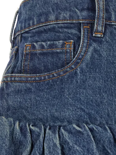 Coperni Blue Miniskirt With Logo Patch On The Rear And Gathered Hem In Denim Woman In Blue