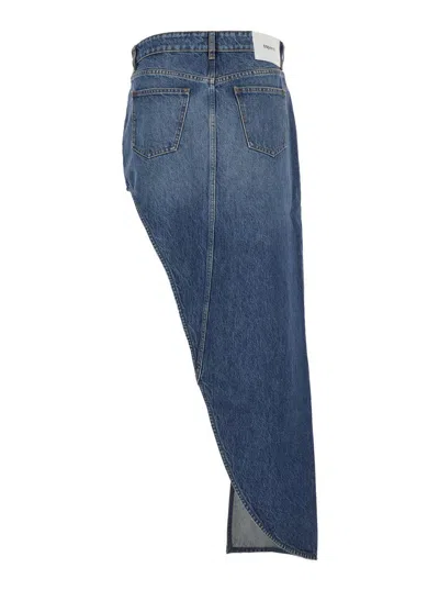 Coperni Blue Skirt With Logo Patch On The Rear And Diagonal One-leg Cut In Denim Woman In Blue