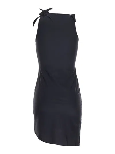Coperni Black Asymmetric Sleeveless Mini Dress With Floral Detail And Cut-out On The Front In Tech Fabric St In Black