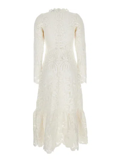 Sea 'agathe Applique' White Crewneck Long Dress With Asymmetric Hem In Tech Fabric Woman In White