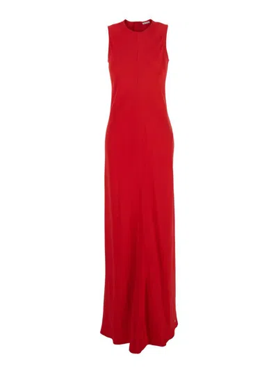 Ami Alexandre Mattiussi Ami Paris Red Long Sleeveless Dress With Round Neck In Viscose Blend Woman In Red